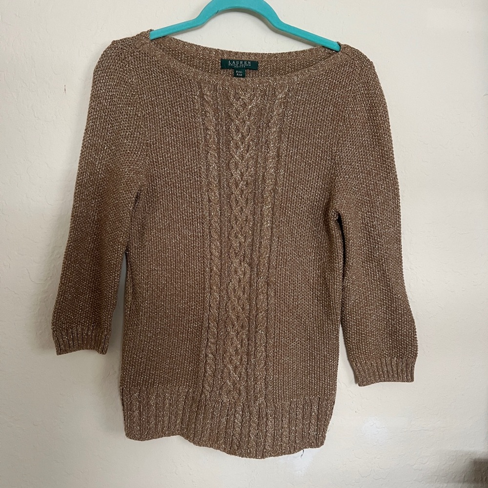 Lauren by Ralph Lauren Gold Cable Knit Sweater